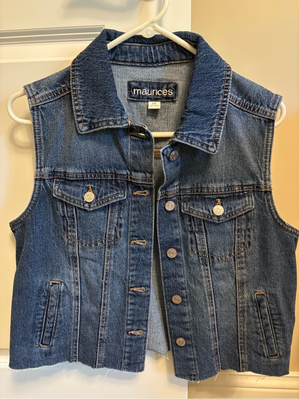 Maurices Women’s Dark Blue Denim Sleeveless Jean Jacket